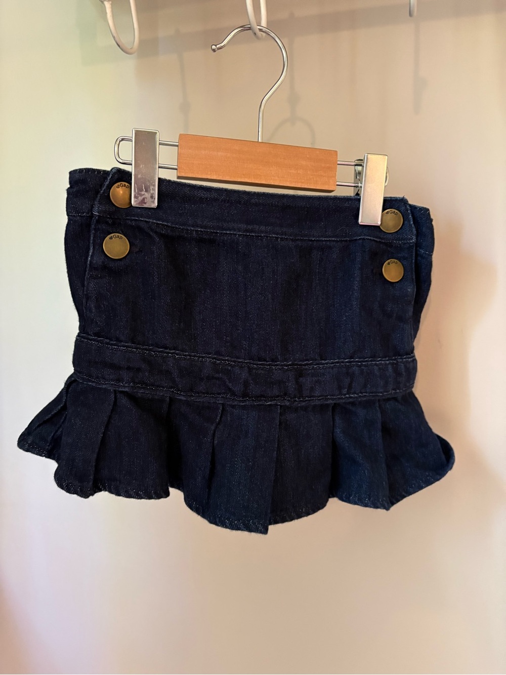 GAP Dark Blue Denim Ruffle Skirt with Brass Buttons